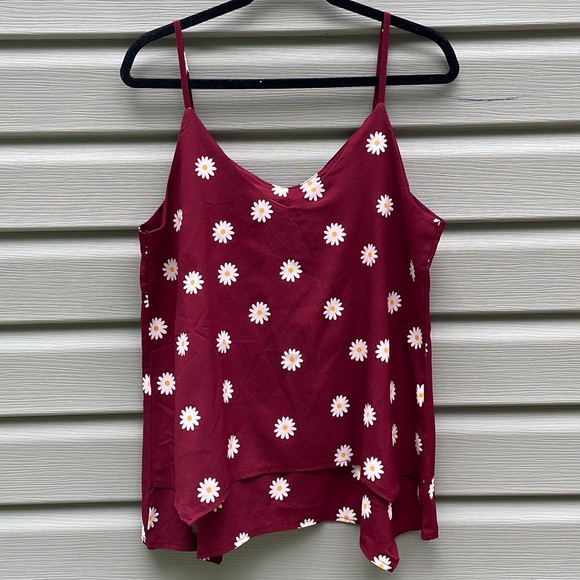 Maroon Daisy Print Layered Swing Cami - Picture 1 of 7